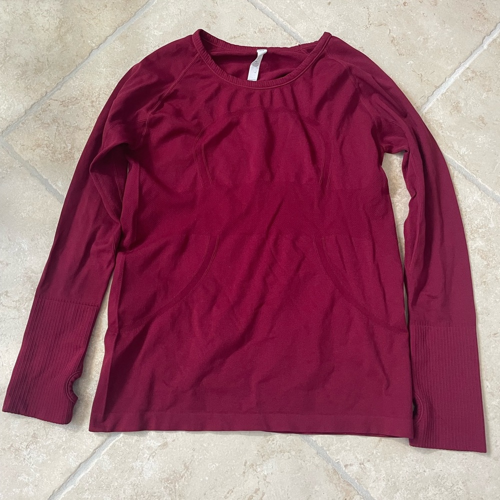 lululemon athletica Red Long Sleeve Fitted T-Shirt with Rounded Neckline